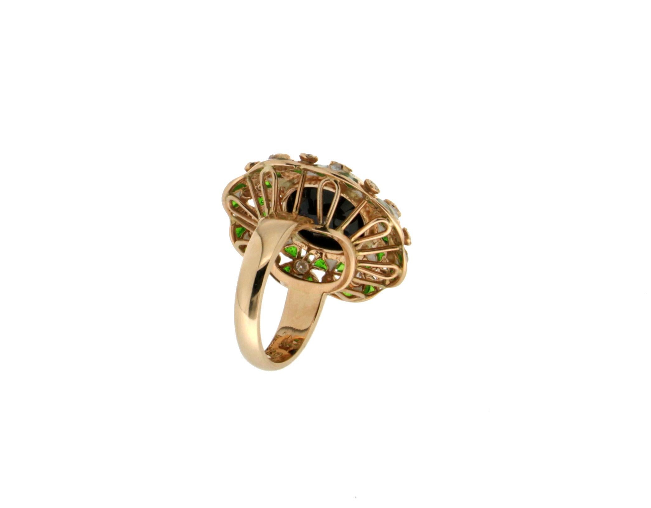 Handcraft Sapphire 14 Karat Yellow Gold Diamonds Cocktail Ring In New Condition For Sale In Marcianise, IT