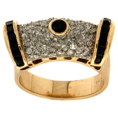 Handcraft Saphir 18 Karat Weiß- und Gelbgold Diamanten Cocktail Ring