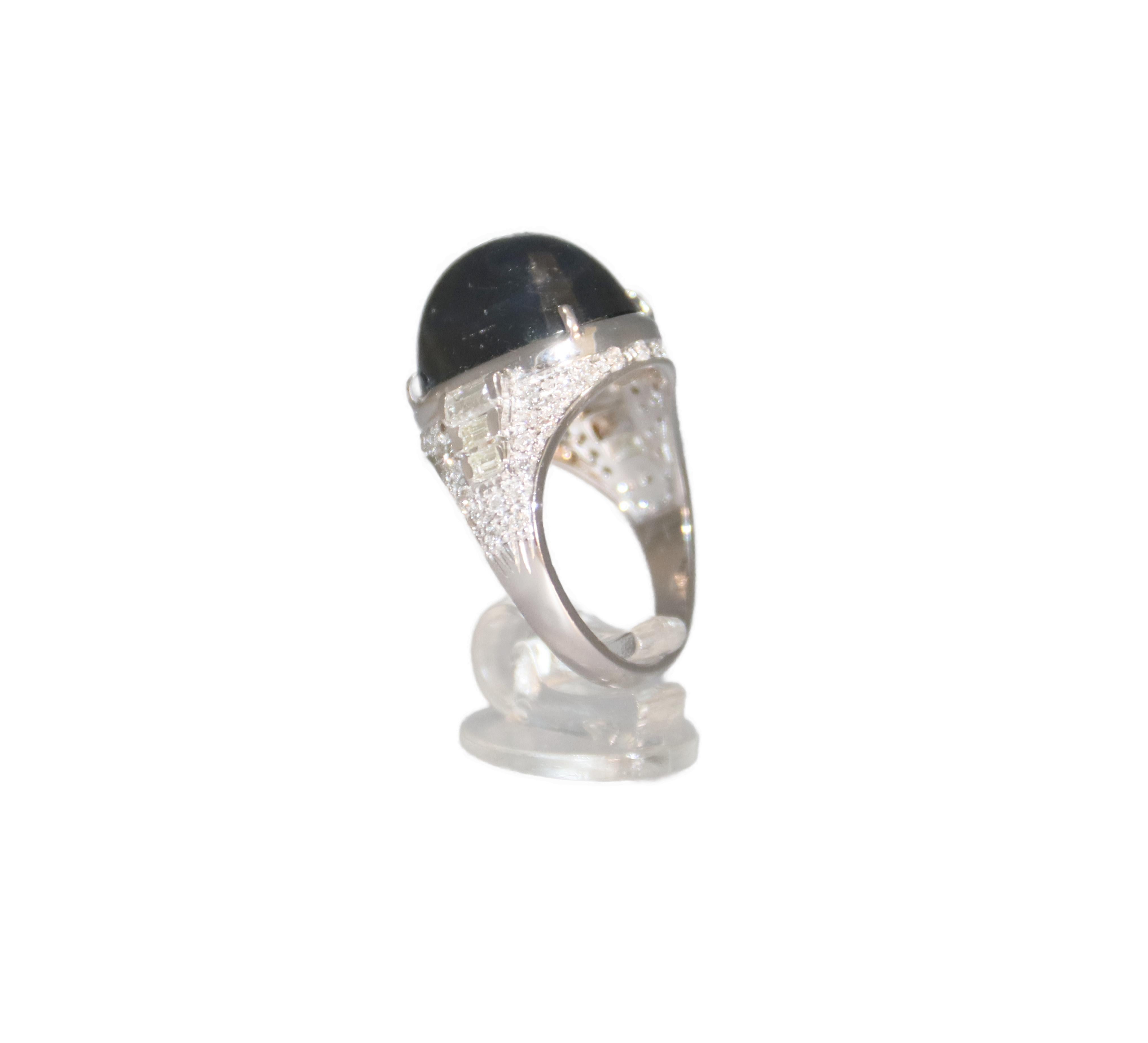 Handcraft Sapphire 18 Karat White Gold Diamonds Cocktail Ring For Sale 4