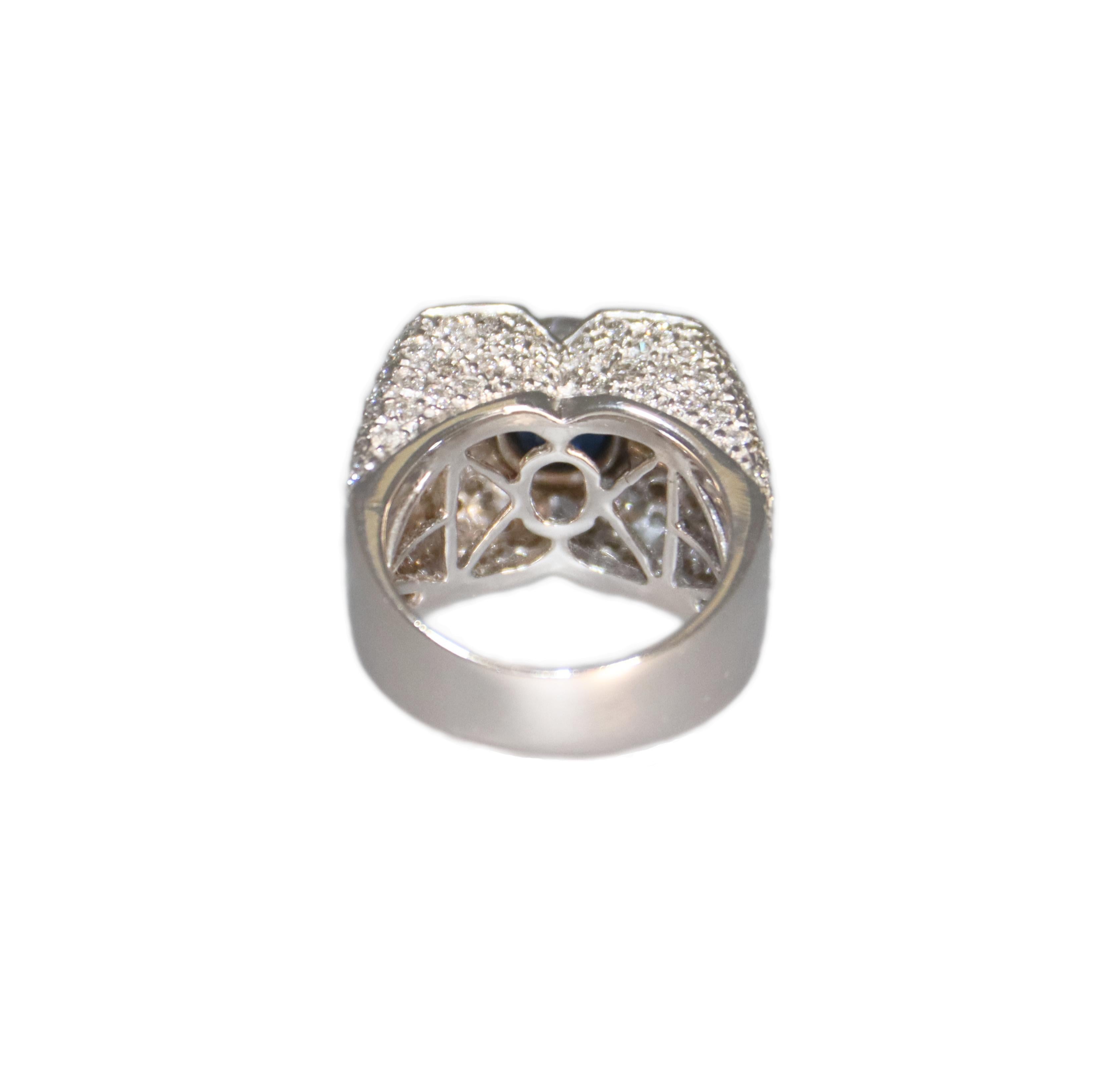 Handcraft Sapphire 18 Karat White Gold Diamonds Cocktail Ring For Sale 9