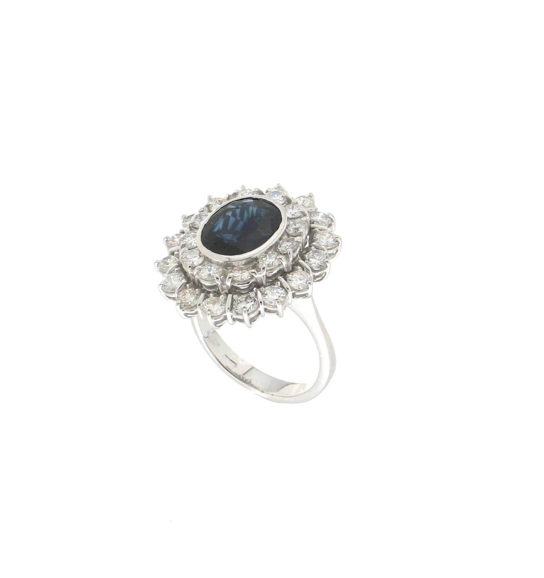 Artisan Handcraft Sapphire 18 Karat White Gold Diamonds Cocktail Ring For Sale