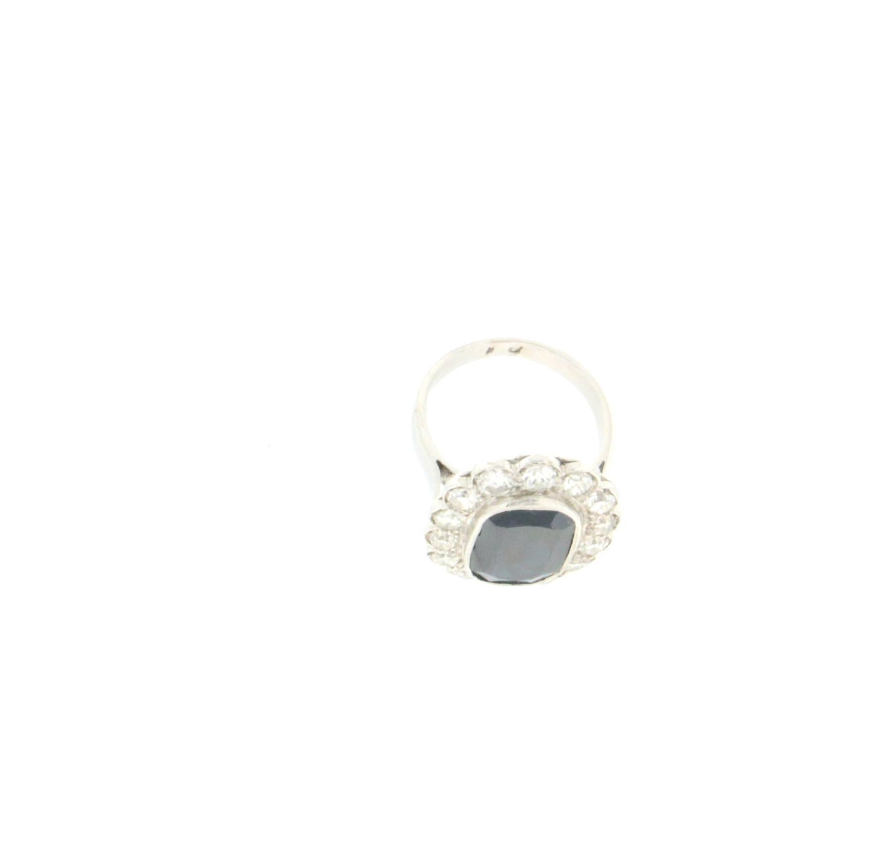 Oval Cut Handcraft Sapphire 18 Karat White Gold Diamonds Cocktail Ring For Sale