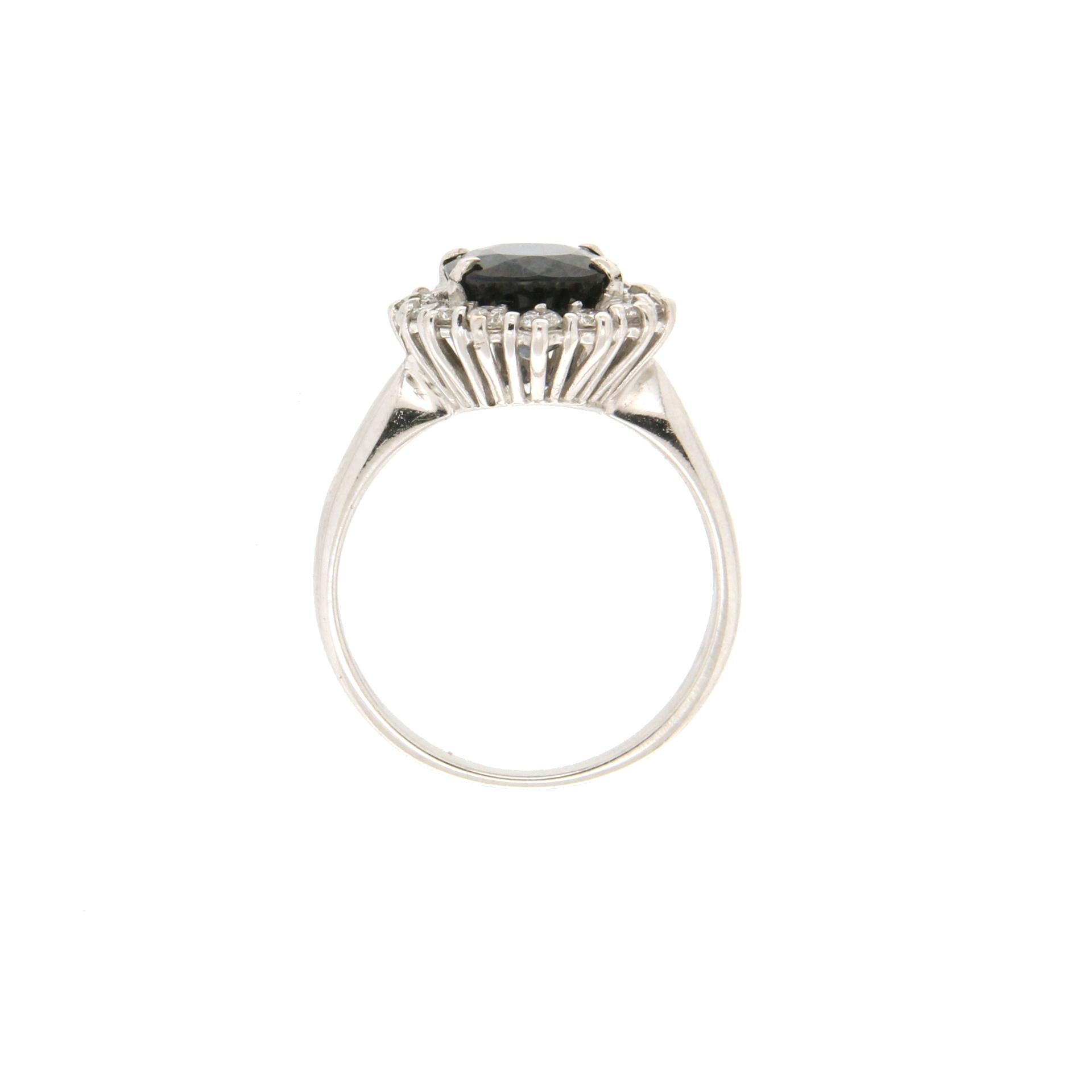 Handcraft Sapphire 18 Karat White Gold Diamonds Cocktail Ring In New Condition For Sale In Marcianise, IT