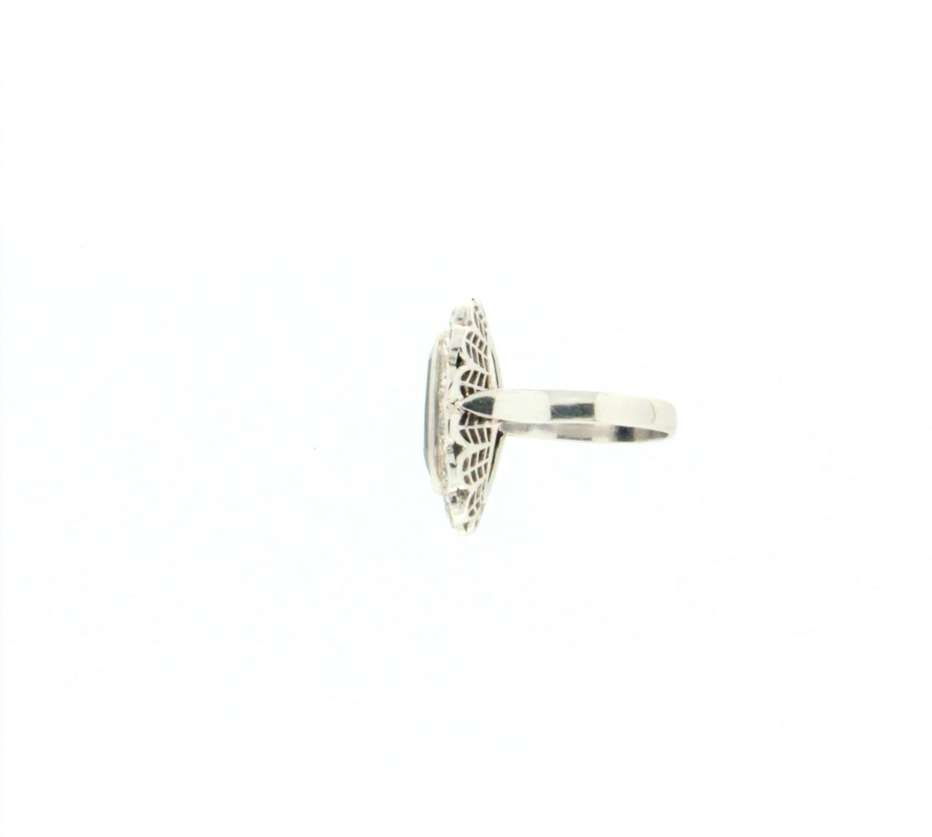 Handcraft Sapphire 18 Karat White Gold Diamonds Cocktail Ring In New Condition For Sale In Marcianise, IT