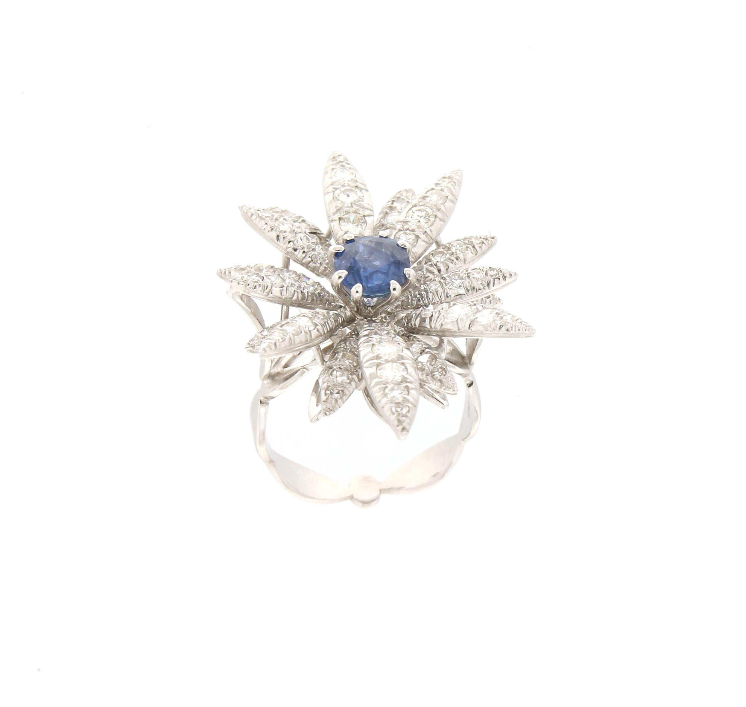 Women's Handcraft Sapphire 18 Karat White Gold Diamonds Cocktail Ring For Sale