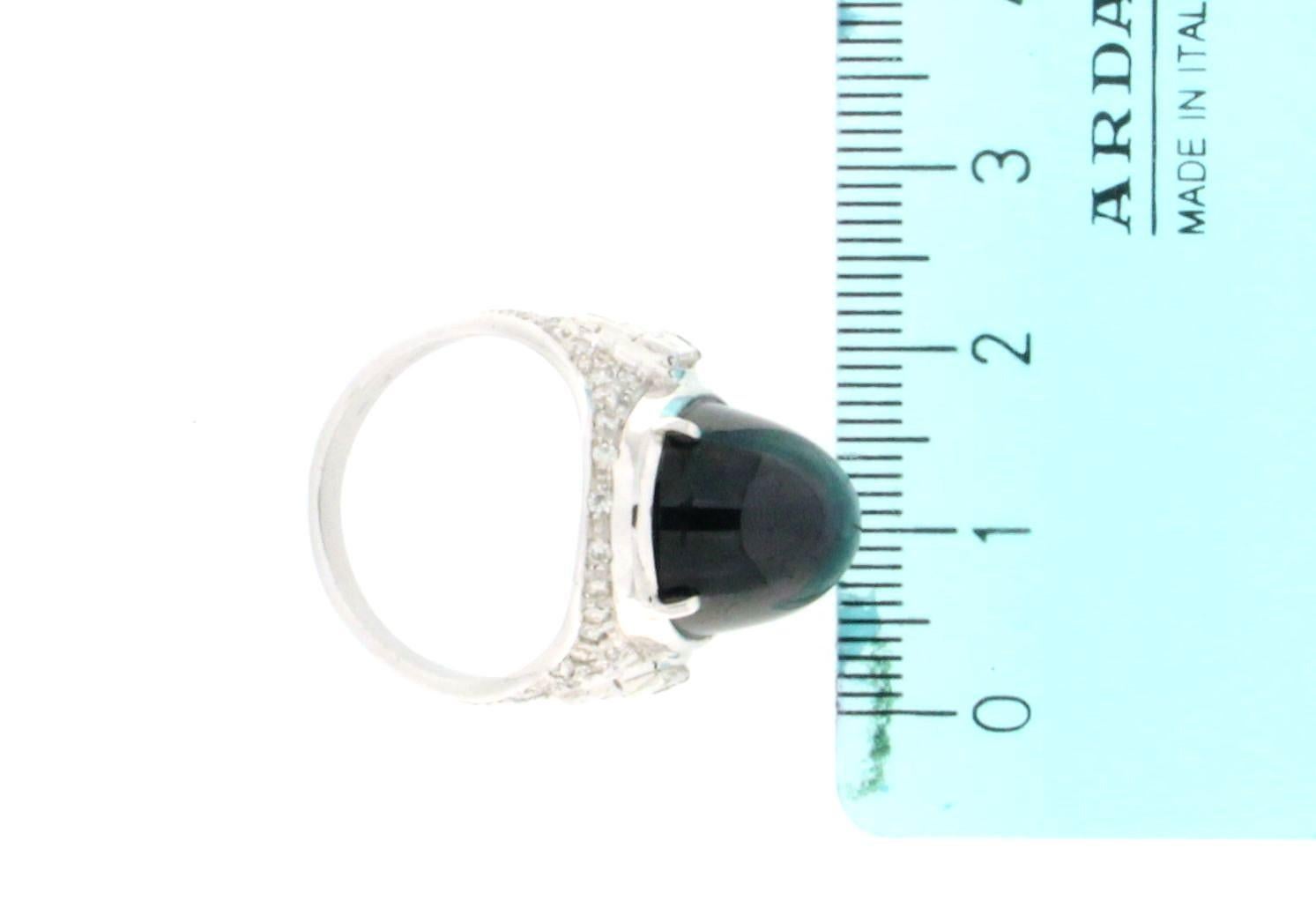 Handcraft Sapphire 18 Karat White Gold Diamonds Cocktail Ring For Sale 2