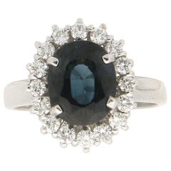 Anillo Cóctel Zafiro Artesanal Oro Blanco 18 Kilates Diamantes