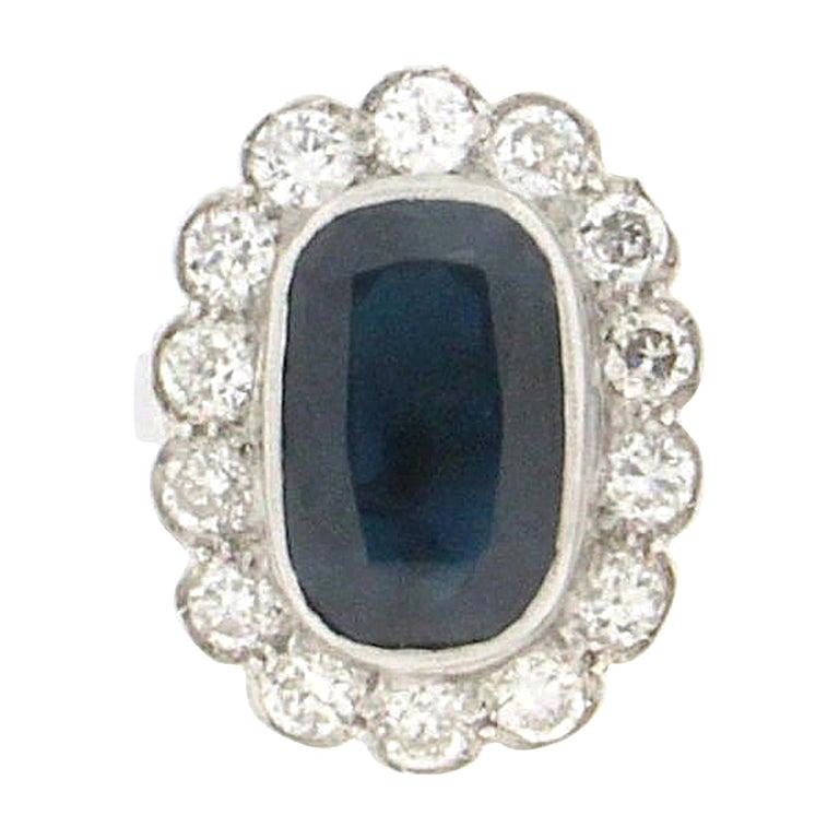 Handcraft Sapphire 18 Karat White Gold Diamonds Cocktail Ring For Sale