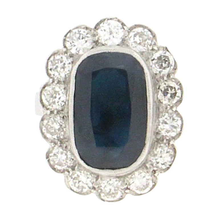 Artisan Handcraft Sapphire 18 Karat White Gold Diamonds Cocktail Ring For Sale