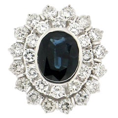 Anillo Cóctel Zafiro Artesanal Oro Blanco 18 Kilates Diamantes