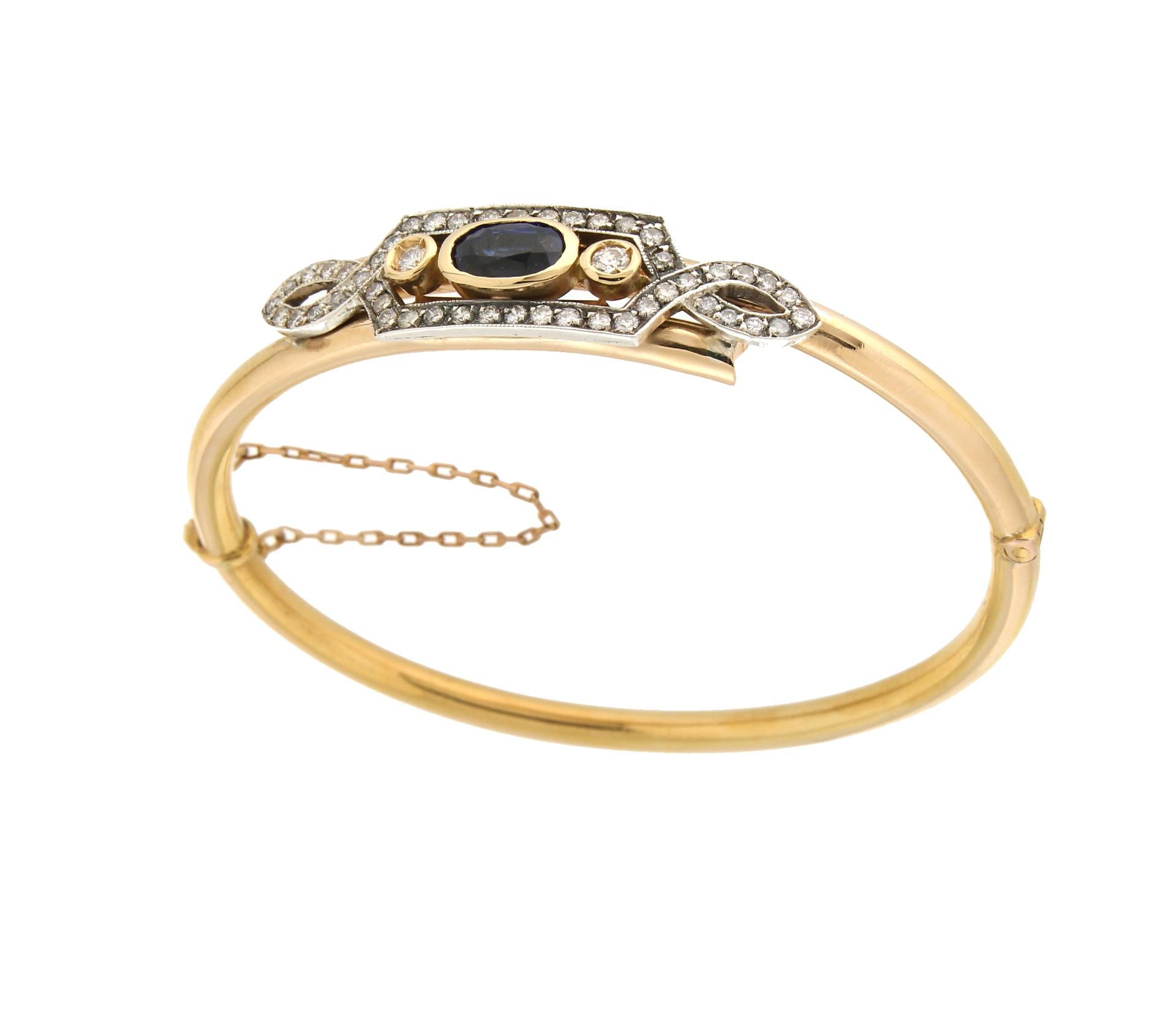 Handgefertigtes Saphir-Armband aus 18 Karat Gelbgold mit Diamanten und Verschluss (Retro) im Angebot