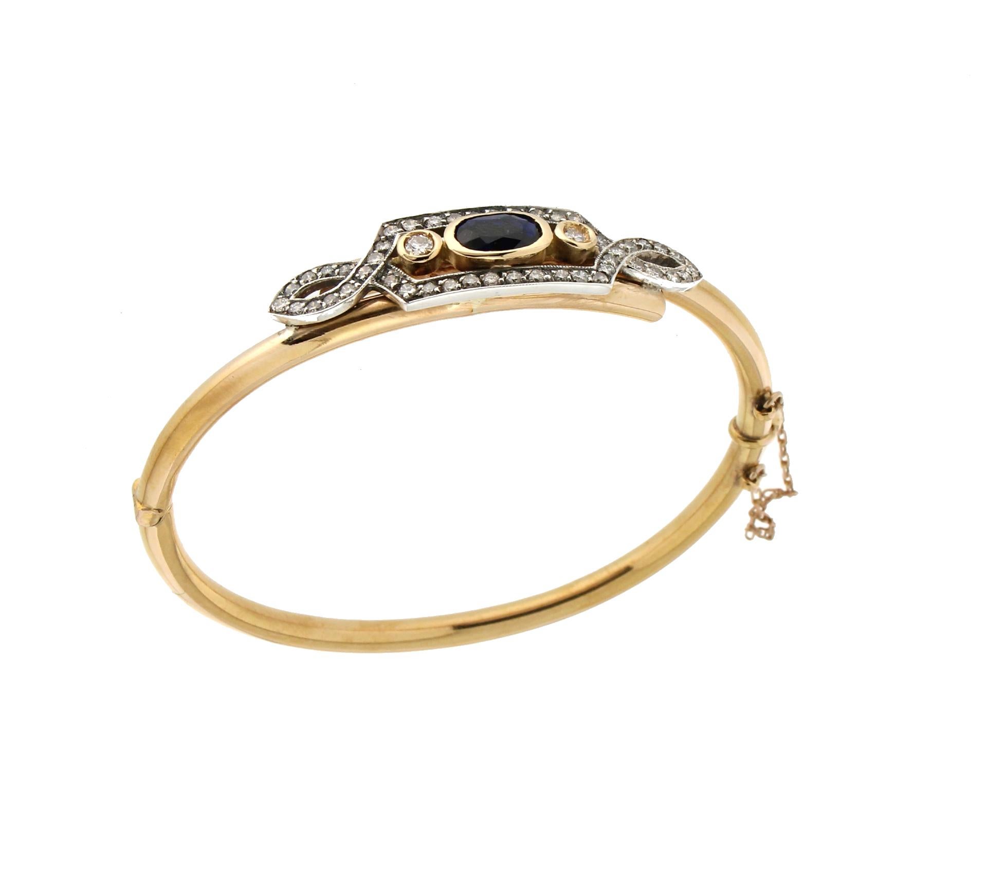 Handgefertigtes Saphir-Armband aus 18 Karat Gelbgold mit Diamanten und Verschluss im Angebot 2