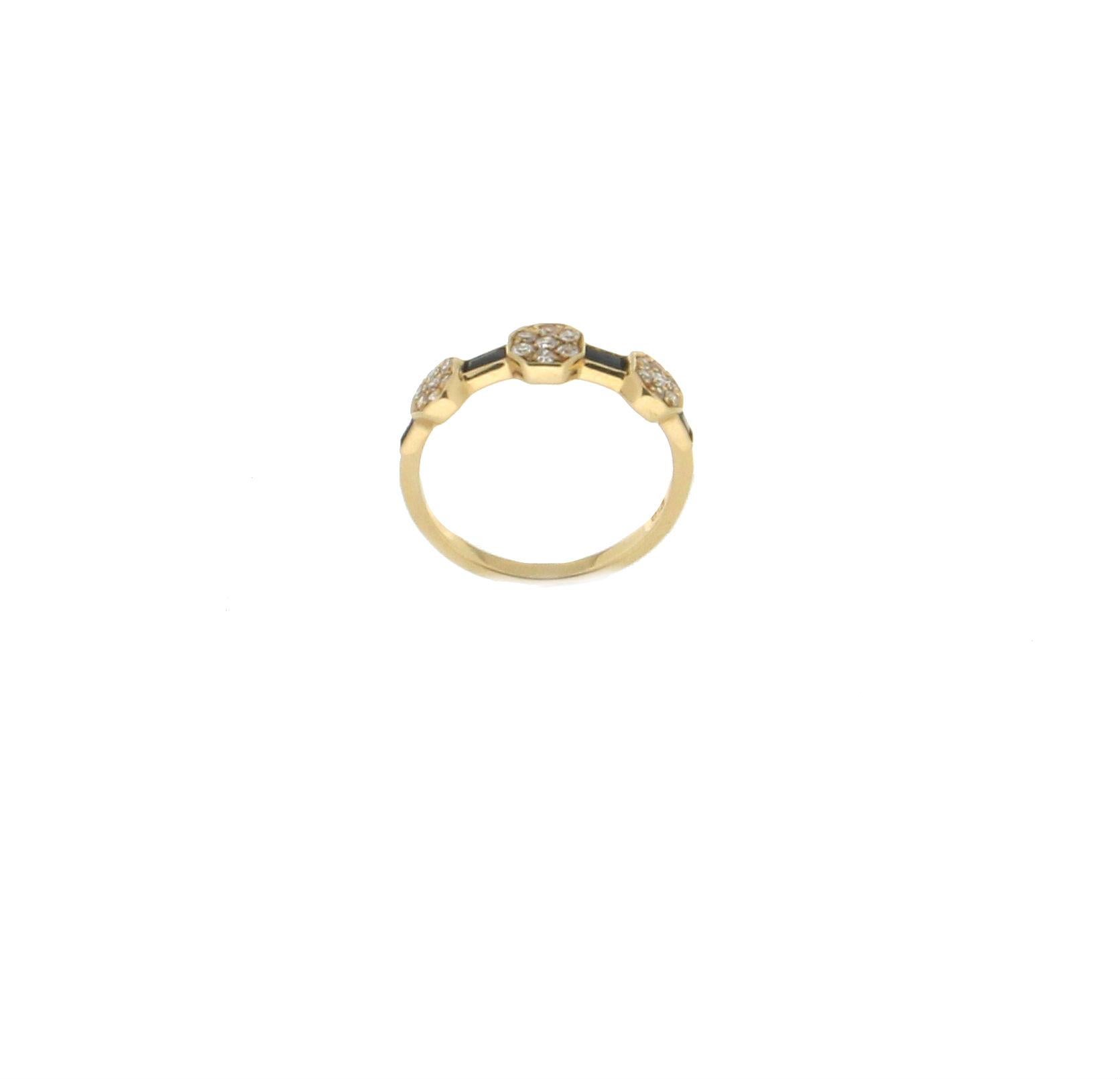 Handcraft Sapphire 18 Karat Yellow Gold Diamonds Cocktail Ring In New Condition For Sale In Marcianise, IT