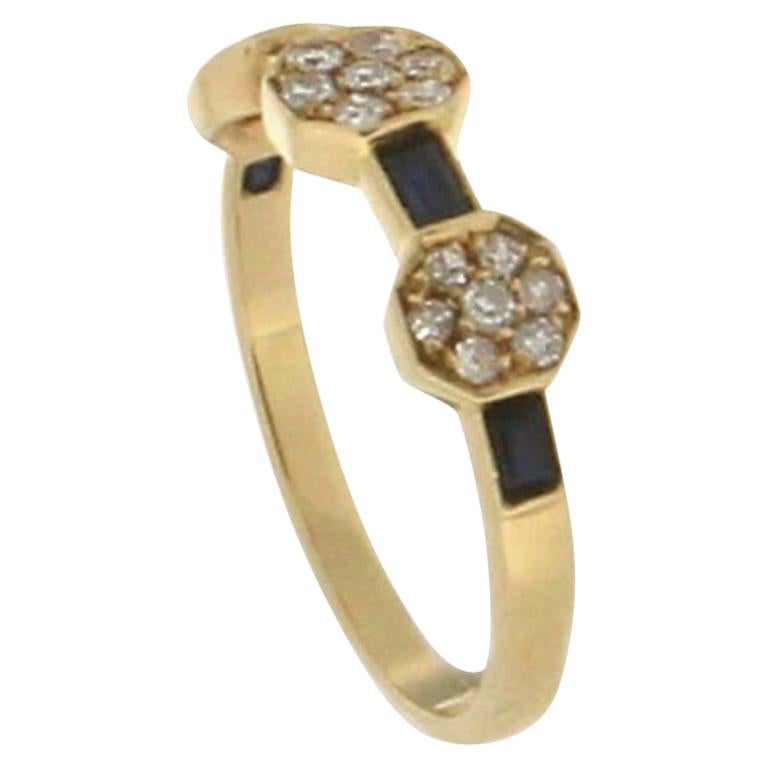 Handcraft Sapphire 18 Karat Yellow Gold Diamonds Cocktail Ring For Sale