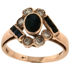 Handcraft Sapphire 9 Karat Yellow Gold Diamonds Cocktail Ring