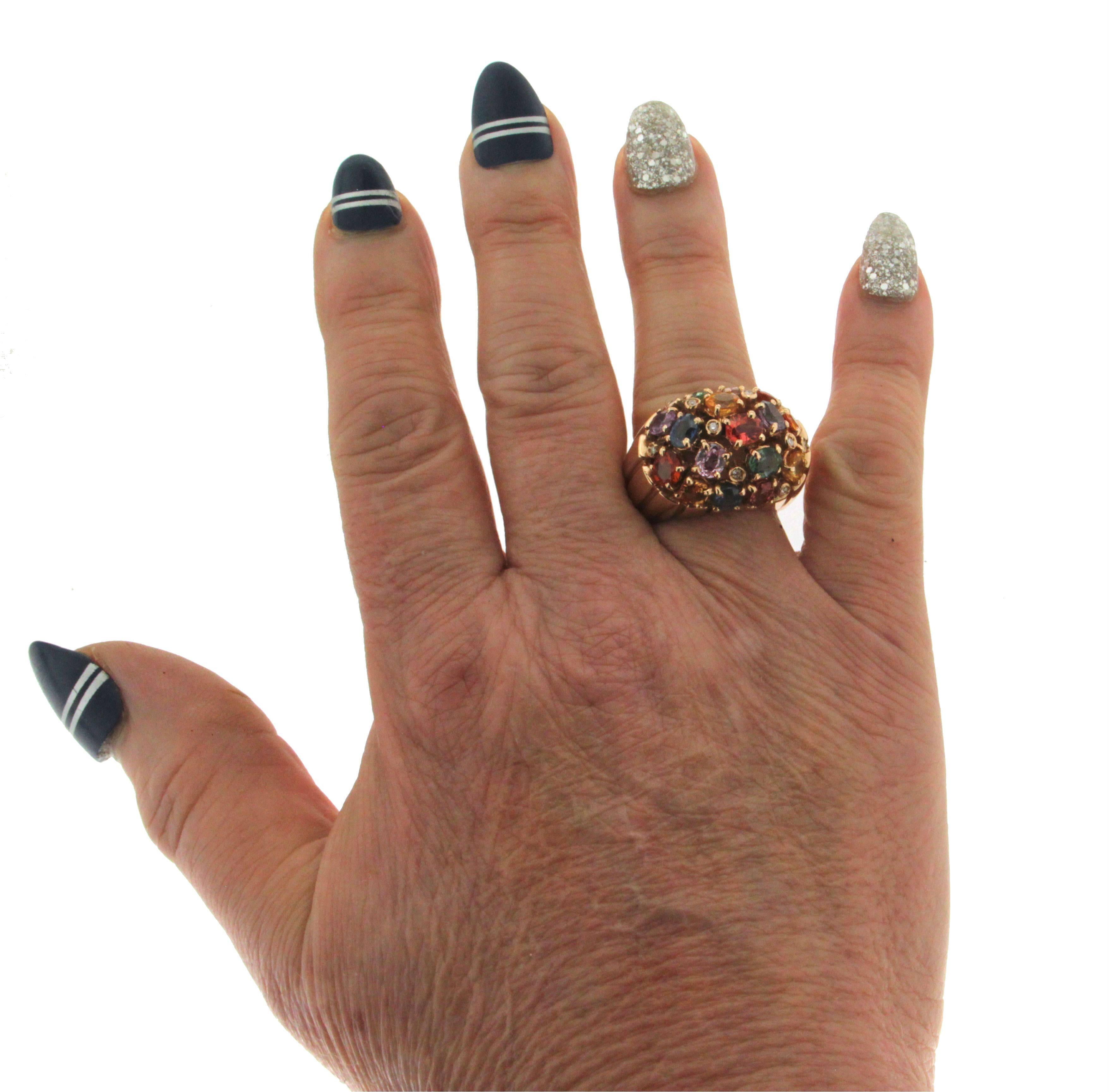 Women's or Men's Handcraft Sapphires 14 Karat Yellow Gold Diamonds Cocktail Ring