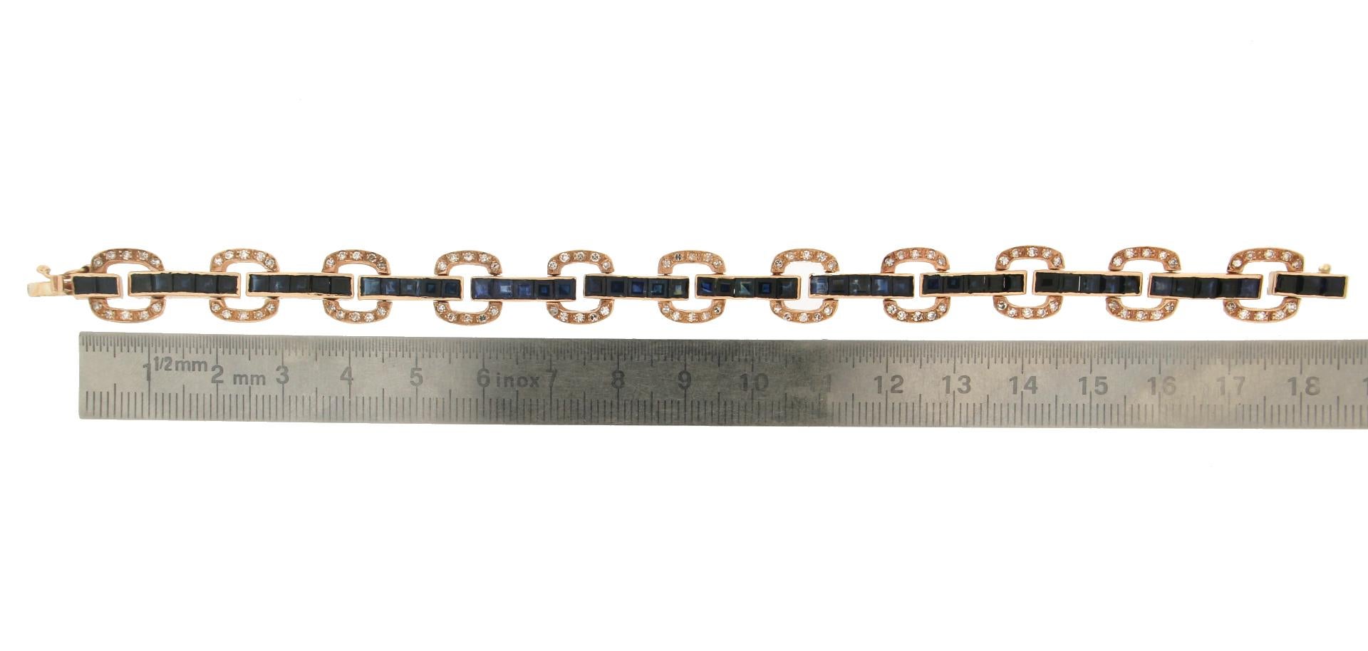 Women's Handcraft Sapphires 14 Karat Yellow Gold Diamonds Cuff Bracelet For Sale