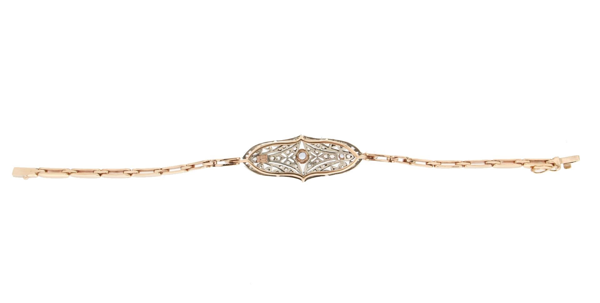 Handcraft Sapphires 14 Karat Yellow Gold Diamonds Cuff Bracelet For Sale 2