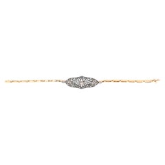 Vintage 1950s Style Rose-Cut Diamond Sapphire Bracelet 14K Yellow Gold & Silver