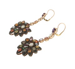 Handcraft Sapphires 14 Karat Yellow Gold Diamonds Drop Earrings