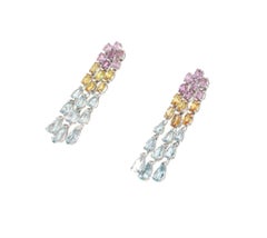 Handcraft Sapphires 18 Karat White Gold Aquamarine Drop Earrings