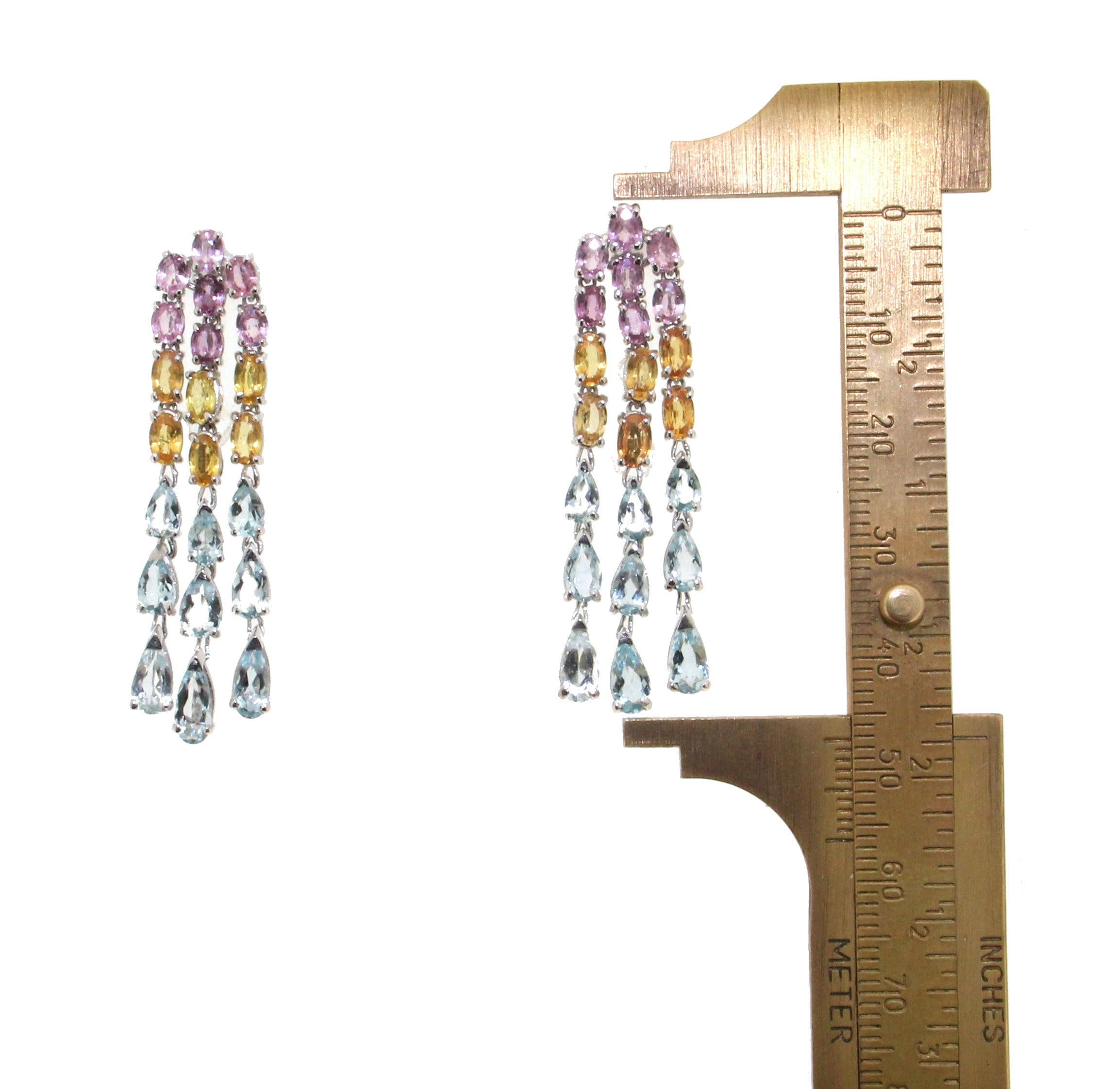 Handcraft Sapphires 18 Karat White Gold Aquamarine Drop Earrings In New Condition For Sale In Marcianise, IT