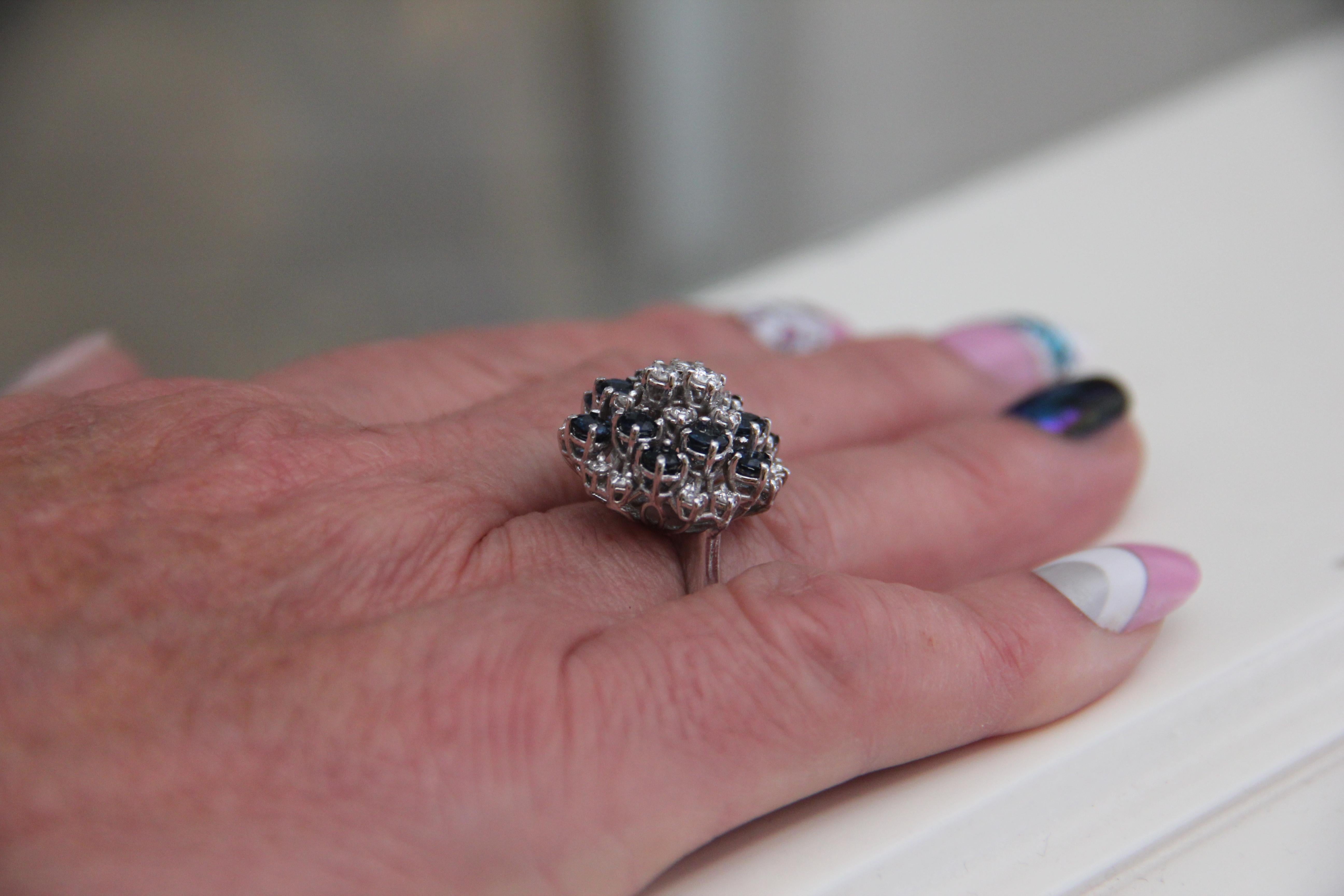 Handcraft Sapphires 18 Karat White Gold Diamonds Cocktail Ring For Sale 10