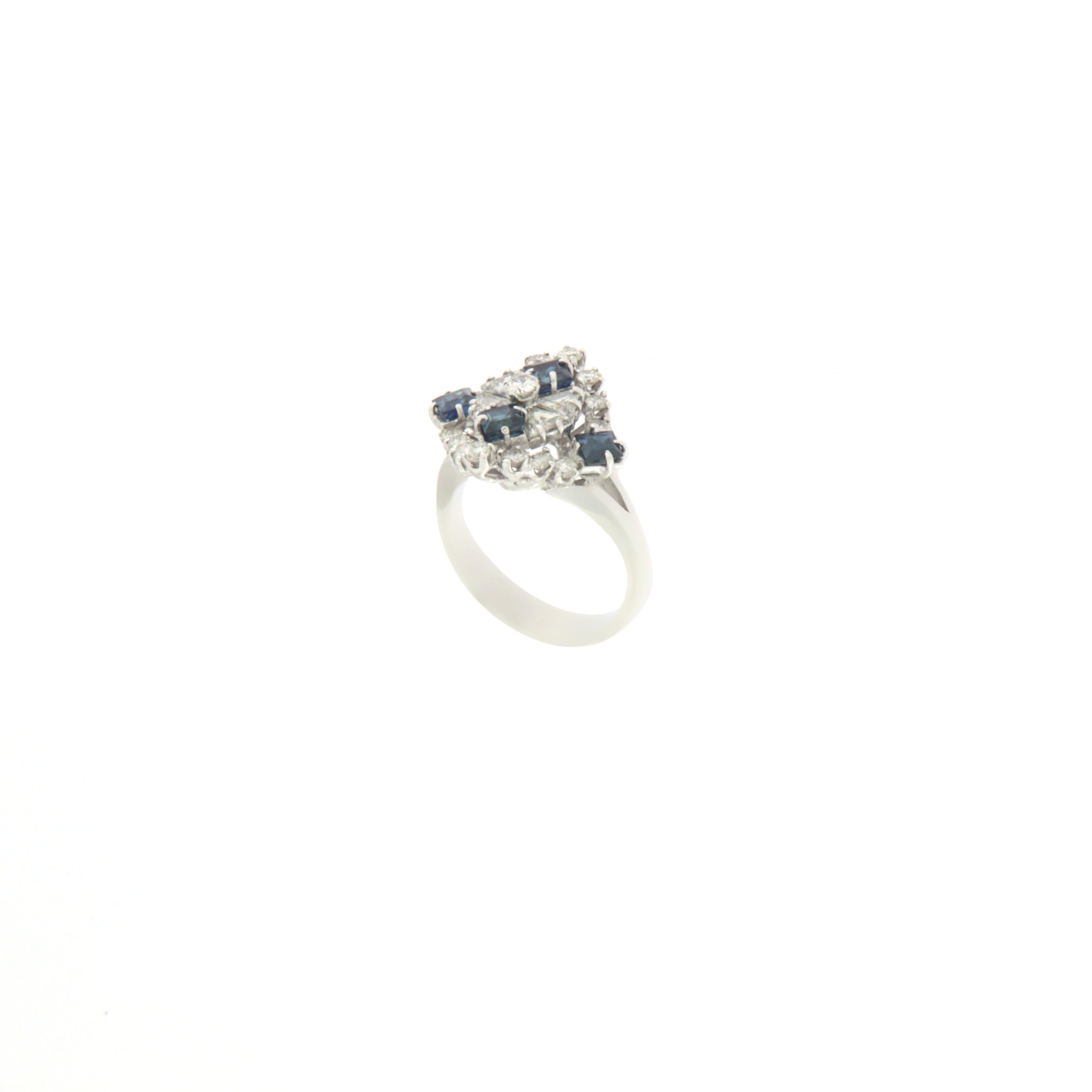 Artisan Handcraft Sapphires 18 Karat White Gold Diamonds Cocktail Ring For Sale