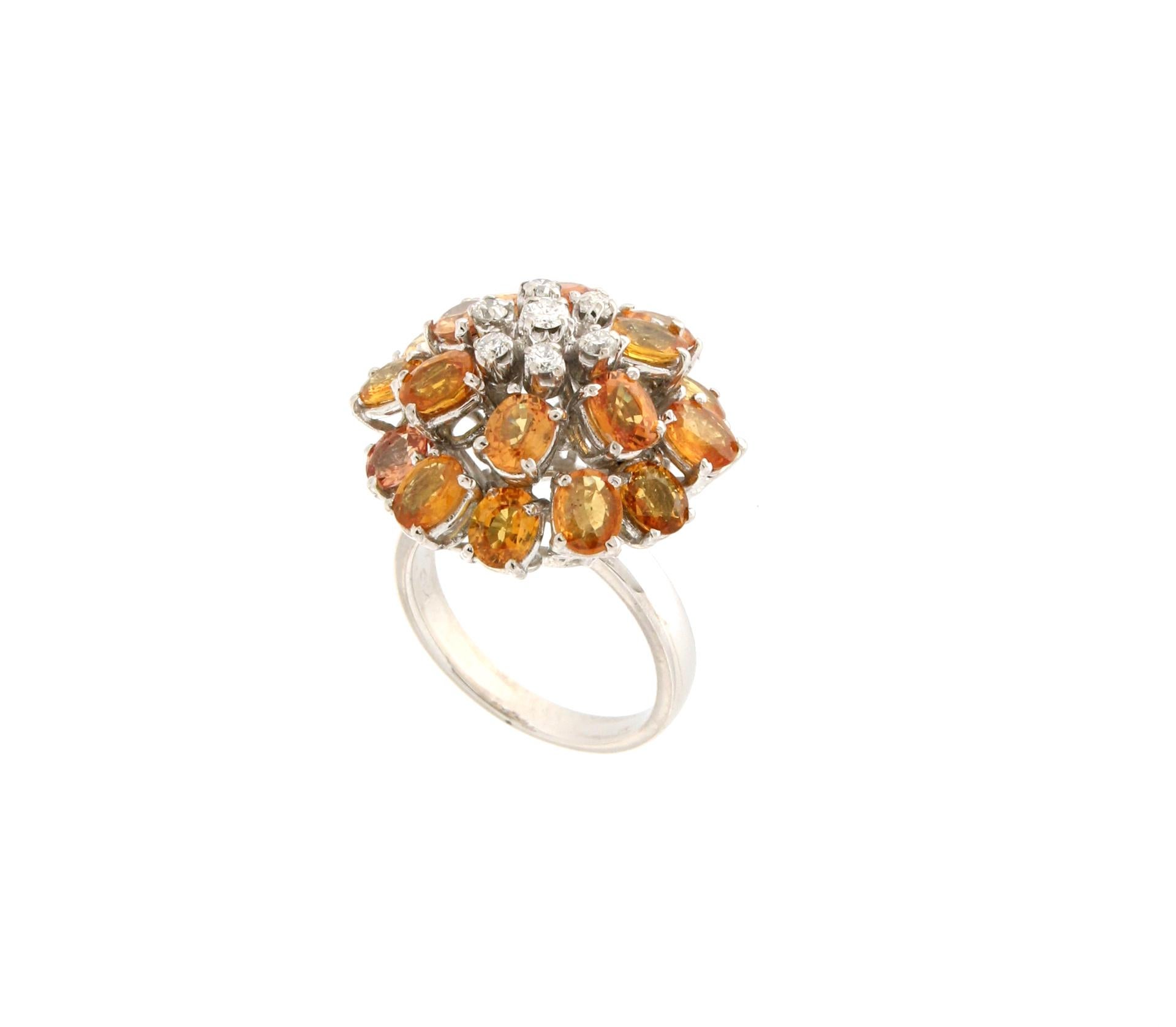 Artisan Handcraft Sapphires 18 Karat White Gold Diamonds Cocktail Ring For Sale