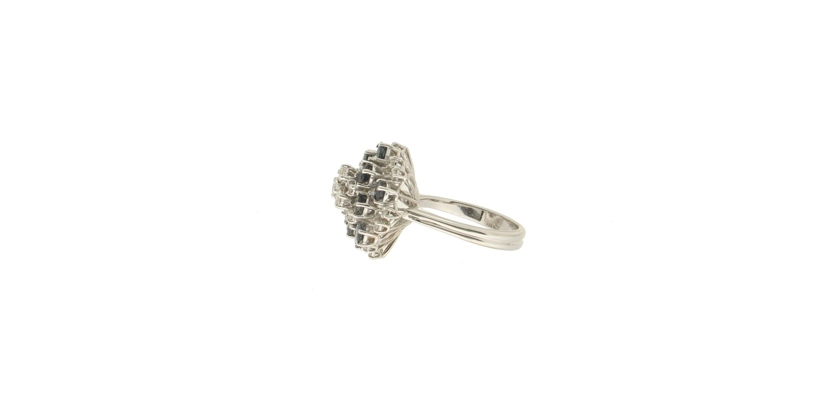 Brilliant Cut Handcraft Sapphires 18 Karat White Gold Diamonds Cocktail Ring For Sale