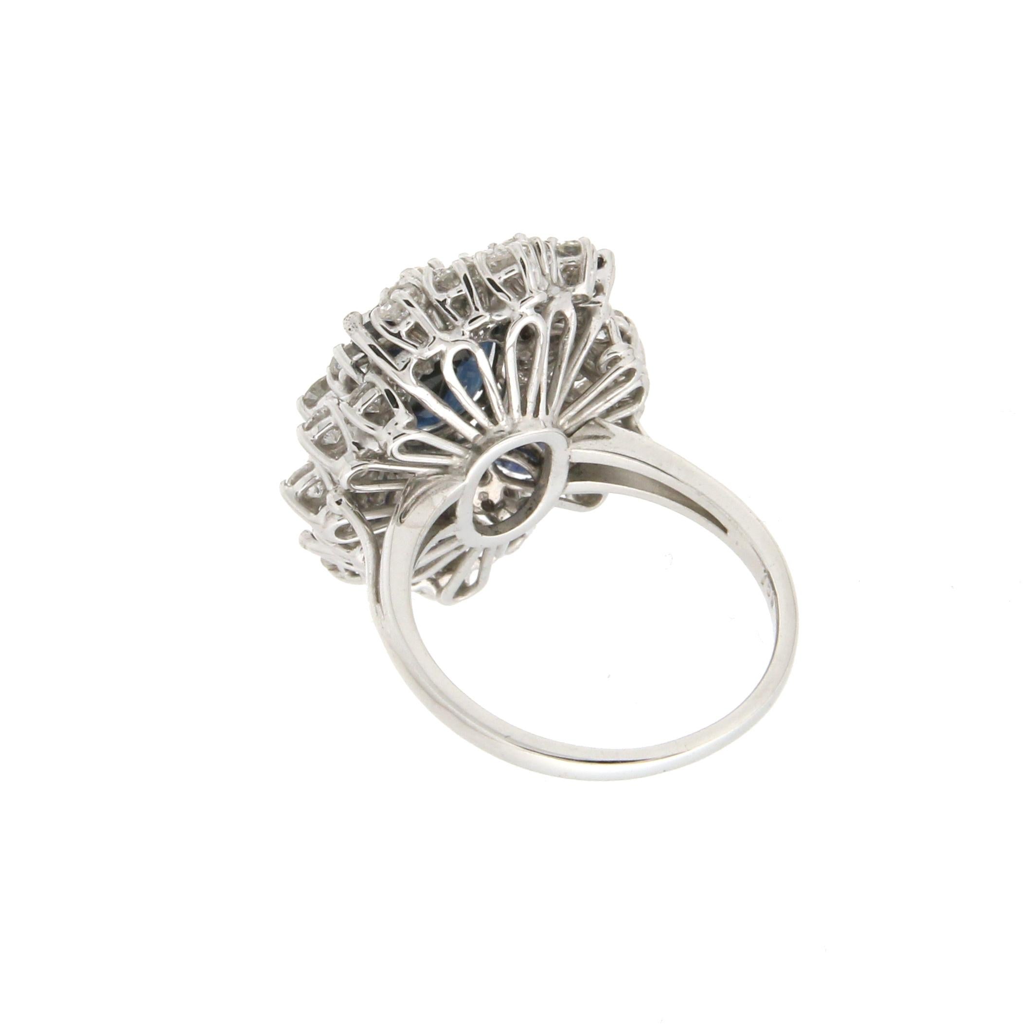 Brilliant Cut Handcraft Sapphires 18 Karat White Gold Diamonds Cocktail Ring For Sale