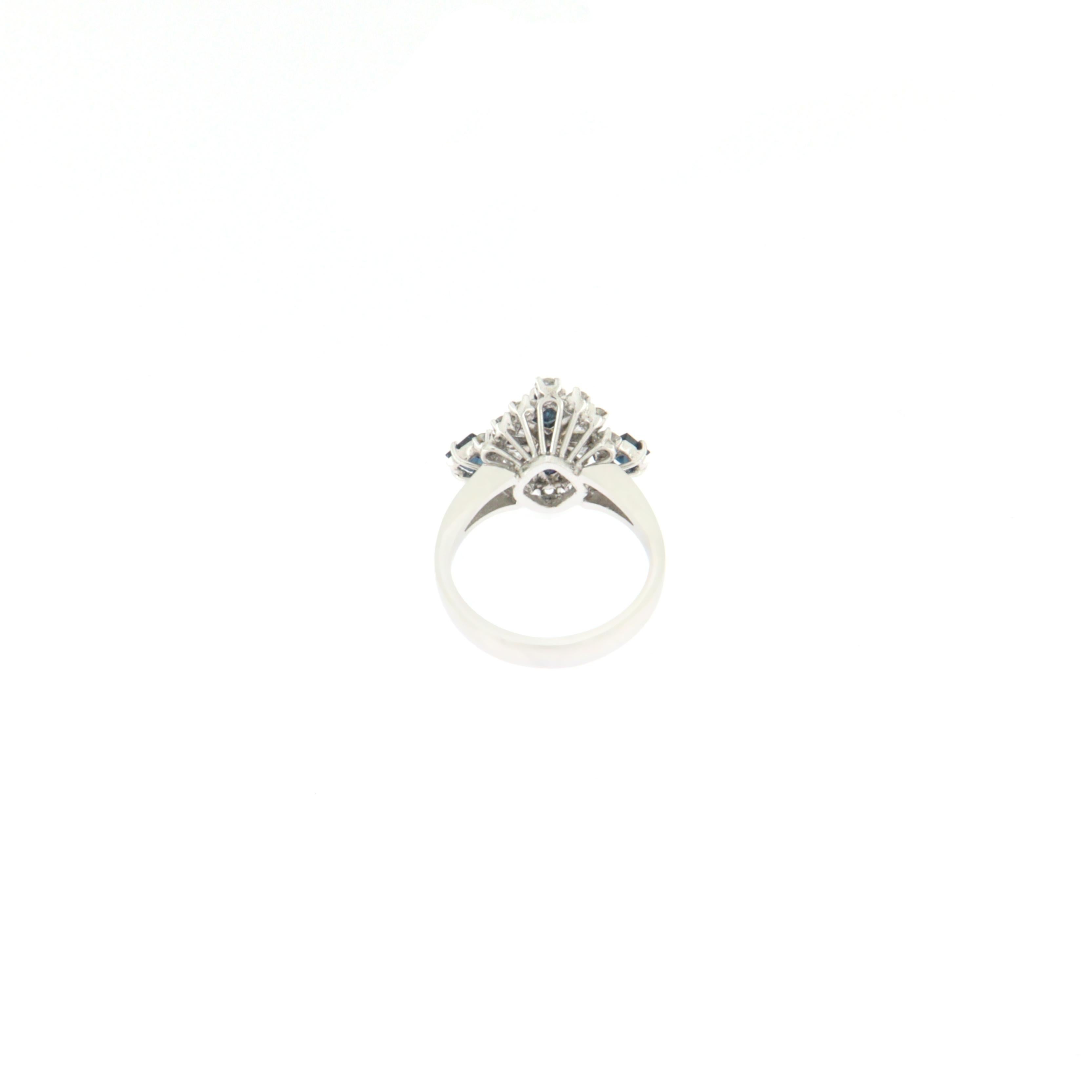 Women's Handcraft Sapphires 18 Karat White Gold Diamonds Cocktail Ring For Sale