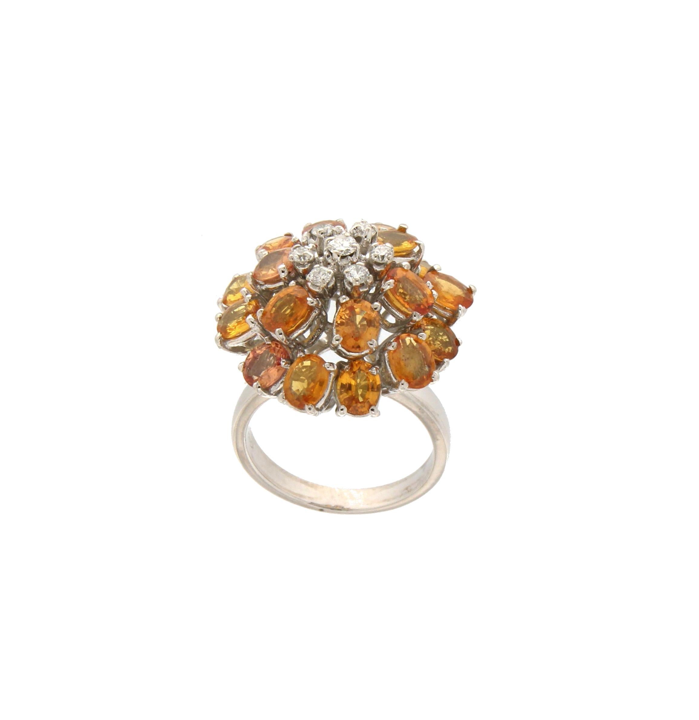 Women's or Men's Handcraft Sapphires 18 Karat White Gold Diamonds Cocktail Ring For Sale