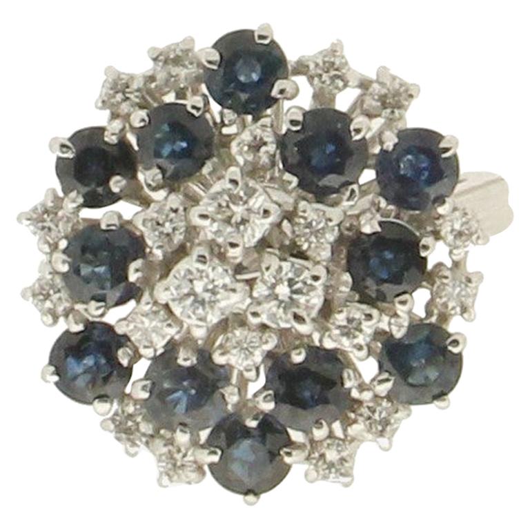 Handcraft Sapphires 18 Karat White Gold Diamonds Cocktail Ring