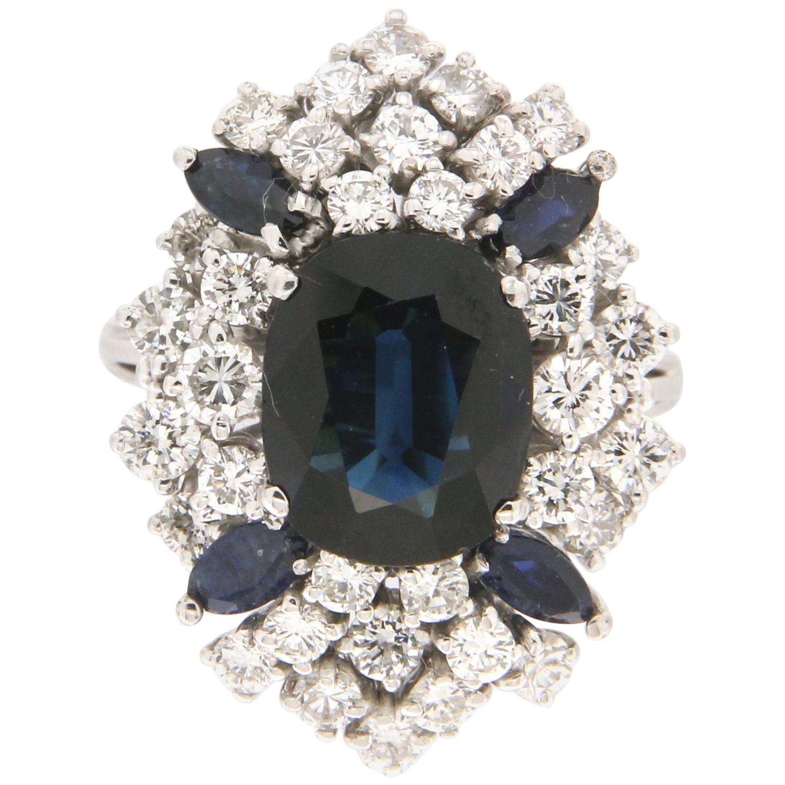 Artesanía Zafiros 18 Kilates Oro Blanco Diamantes Anillo de Cóctel