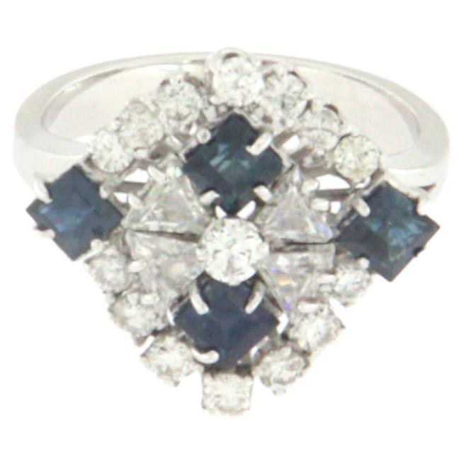 Handcraft Sapphires 18 Karat White Gold Diamonds Cocktail Ring For Sale