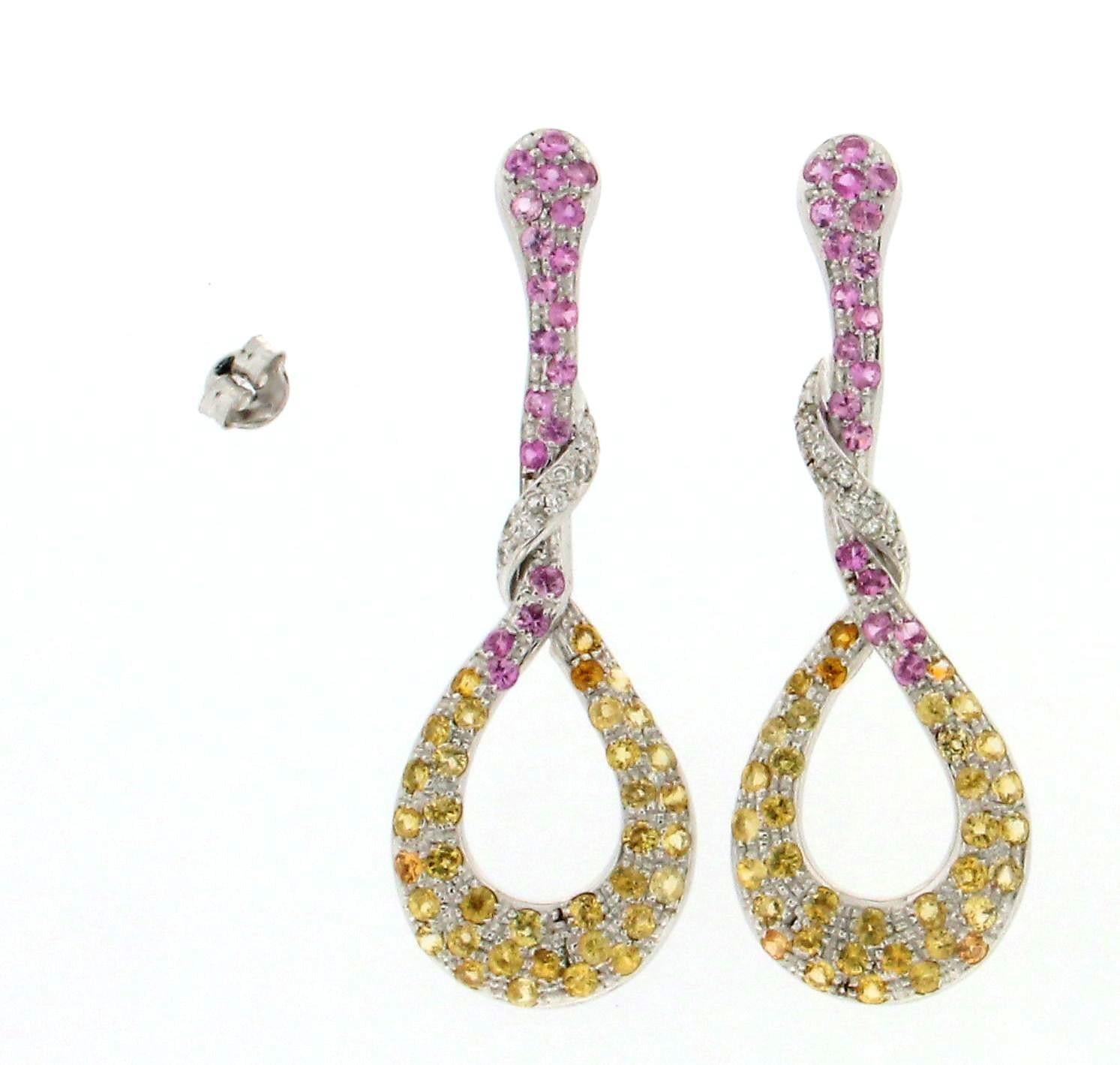 Brilliant Cut Handcraft Sapphires 18 Karat White Gold Diamonds Drop Earrings For Sale