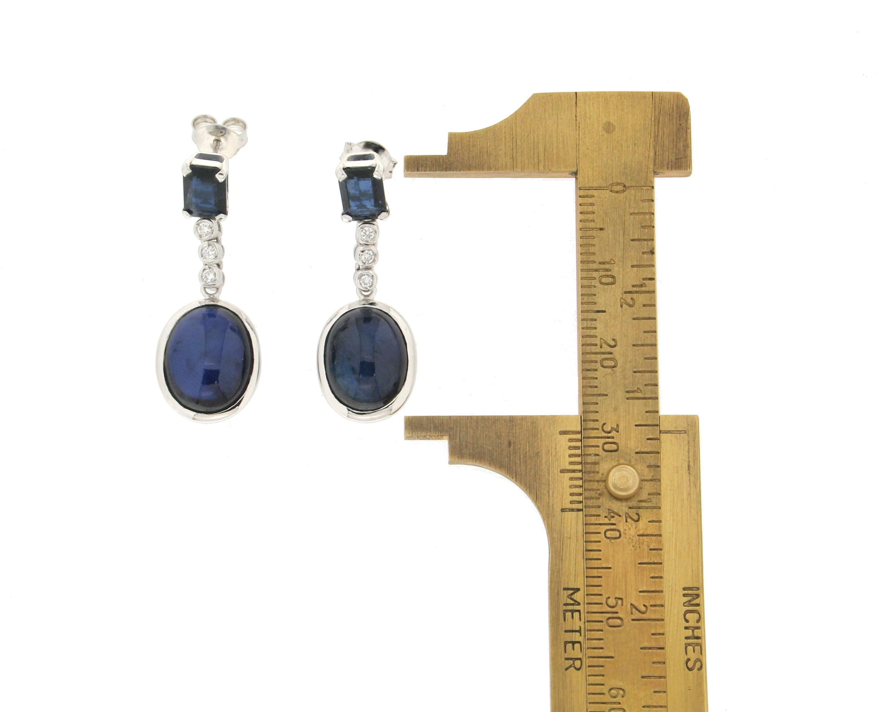 Handcraft Sapphires 18 Karat White Gold Diamonds Drop Earrings In New Condition For Sale In Marcianise, IT