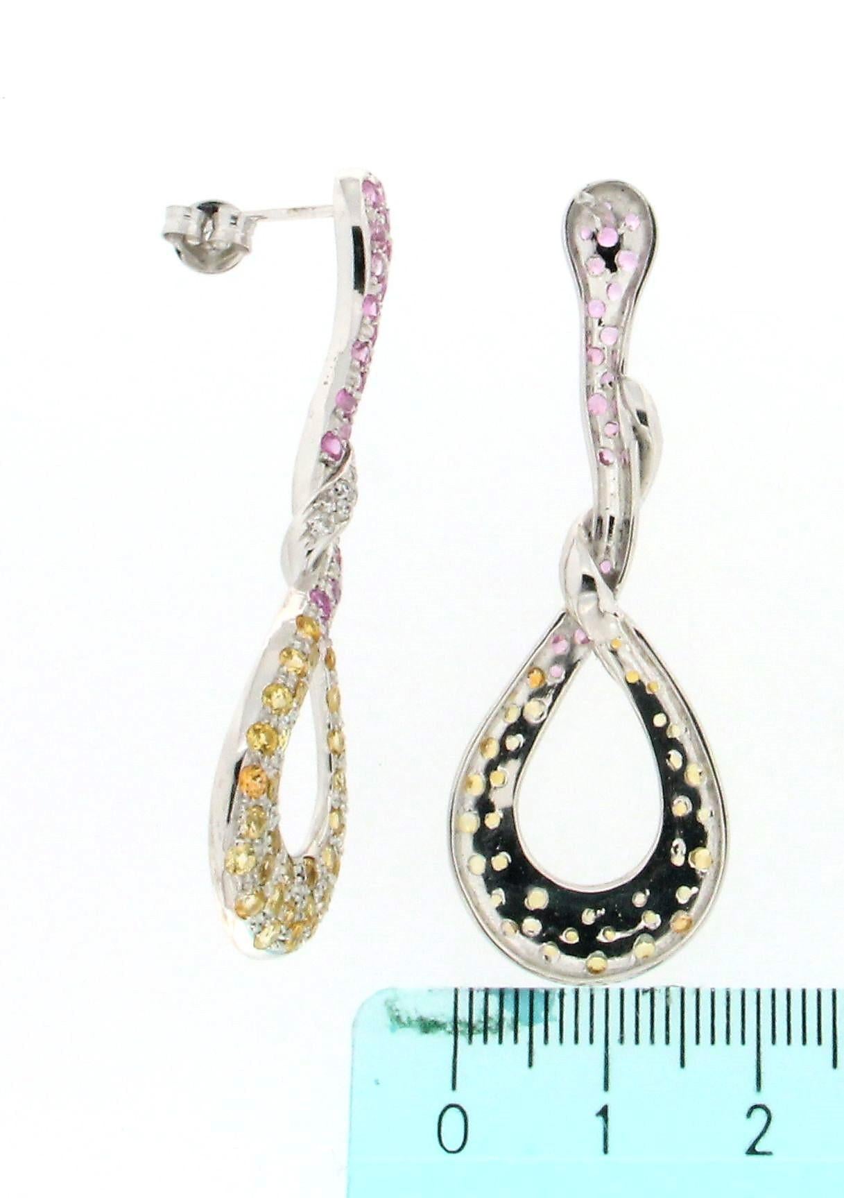 Women's or Men's Handcraft Sapphires 18 Karat White Gold Diamonds Drop Earrings For Sale