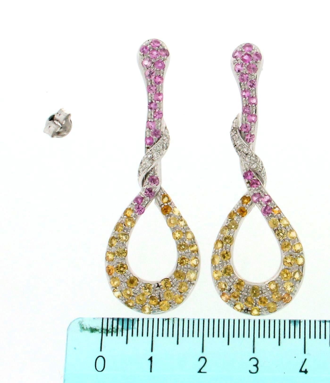 Handcraft Sapphires 18 Karat White Gold Diamonds Drop Earrings For Sale 1