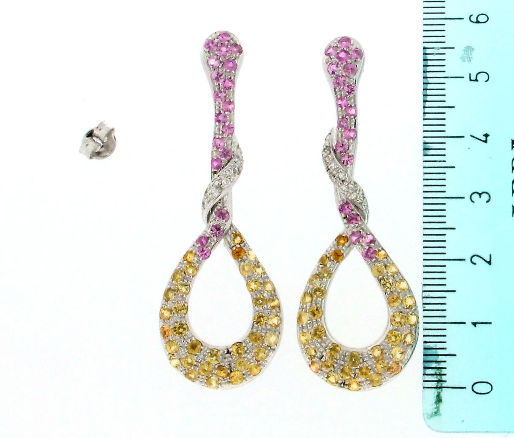 Handcraft Sapphires 18 Karat White Gold Diamonds Drop Earrings For Sale 2