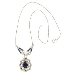 Handcraft Sapphires 18 Karat White Gold Diamonds Pendant Necklace