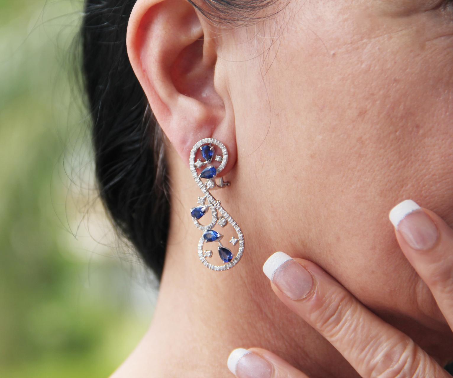 Handcraft Sapphires 18 Karat White Gold Diamonds Stud Earrings 5