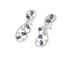 Modern 18K White Gold Natural Sapphire Pear Drop & Diamond Clip-On Earrings