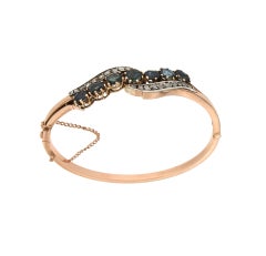 Handcraft Sapphires 9 Karat Yellow Gold Diamonds Clamper Bracelet