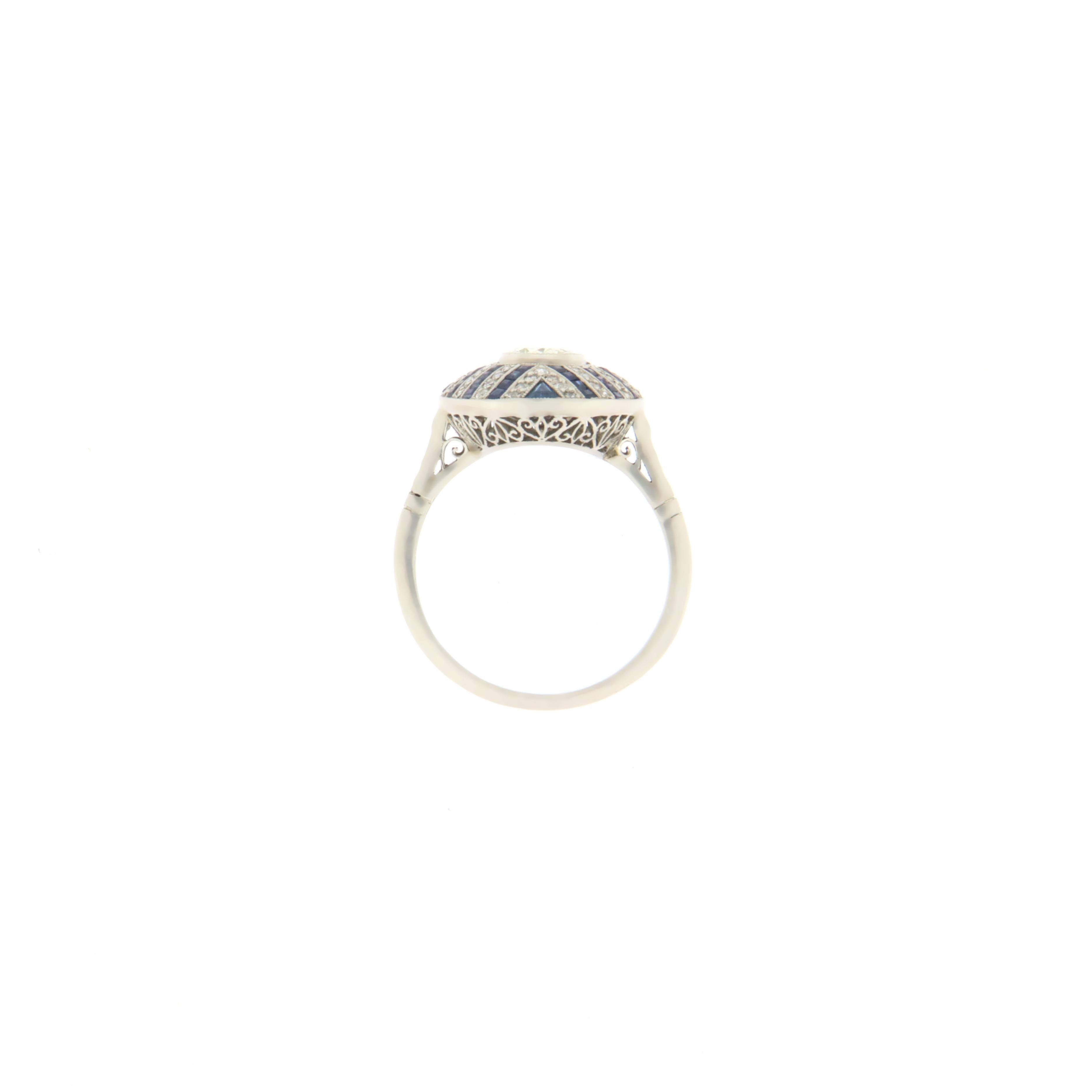 Handcraft Sapphires Platinum Diamonds Cocktail Ring For Sale 1