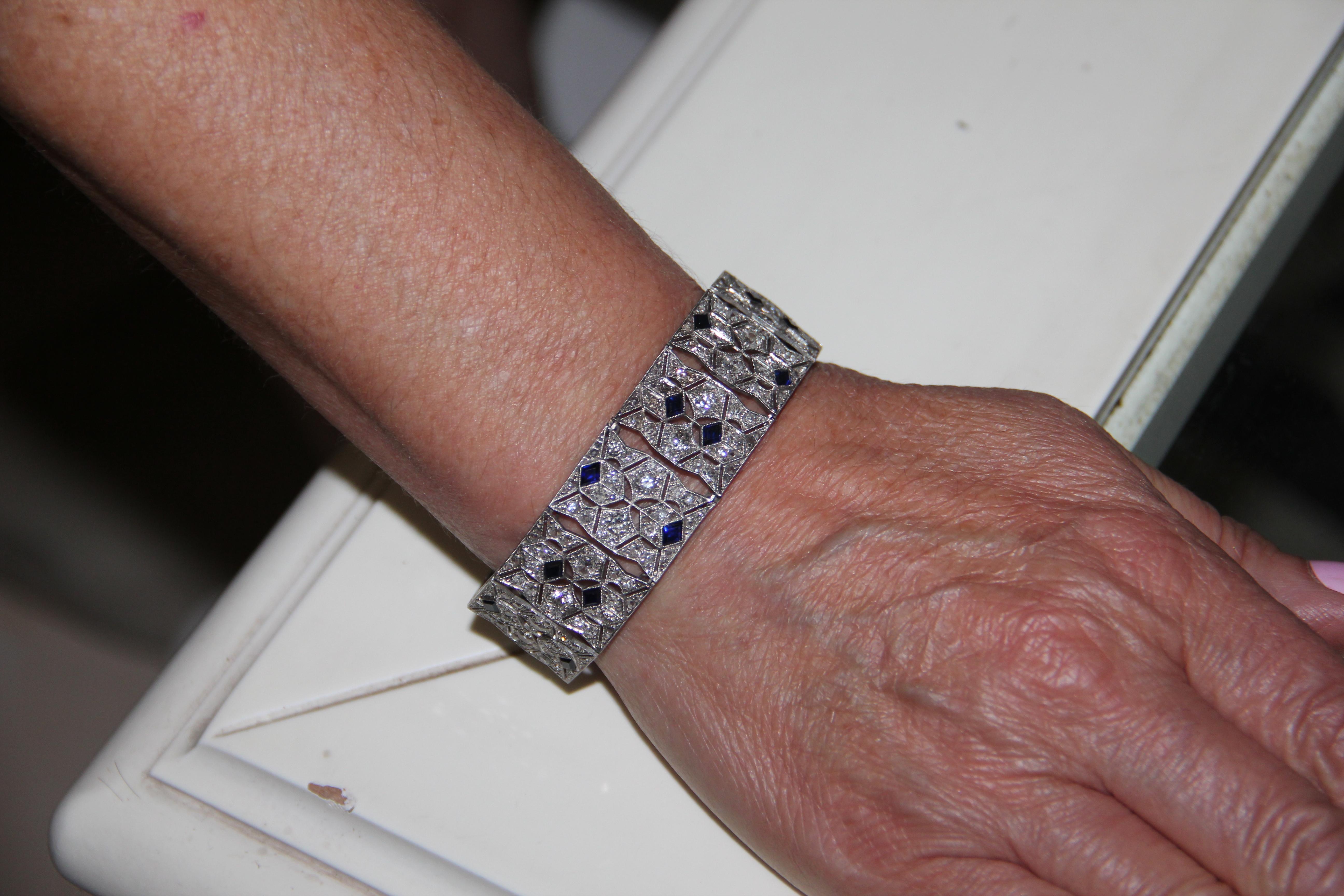Handcraft Sapphires Platinum Diamonds Cuff Bracelet 3