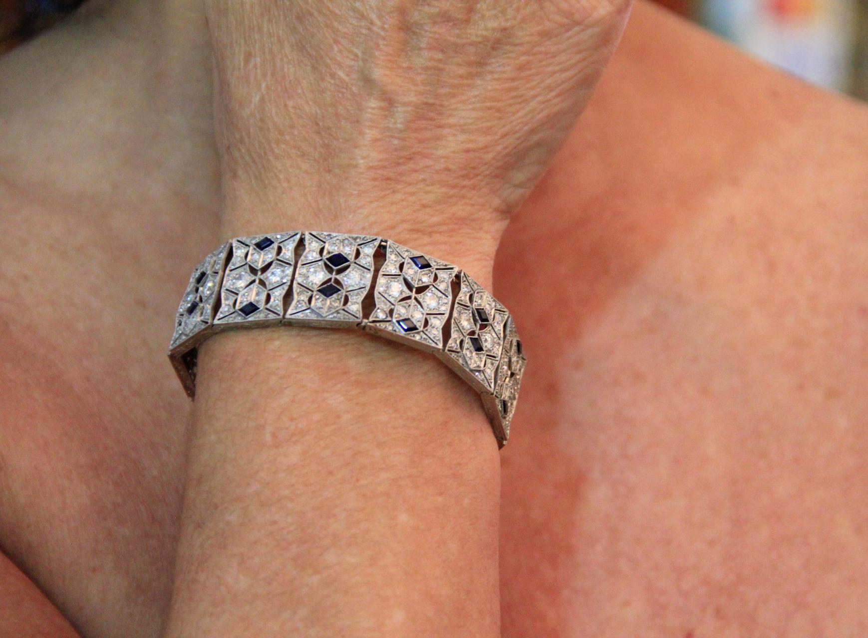 Handcraft Sapphires Platinum Diamonds Cuff Bracelet 5