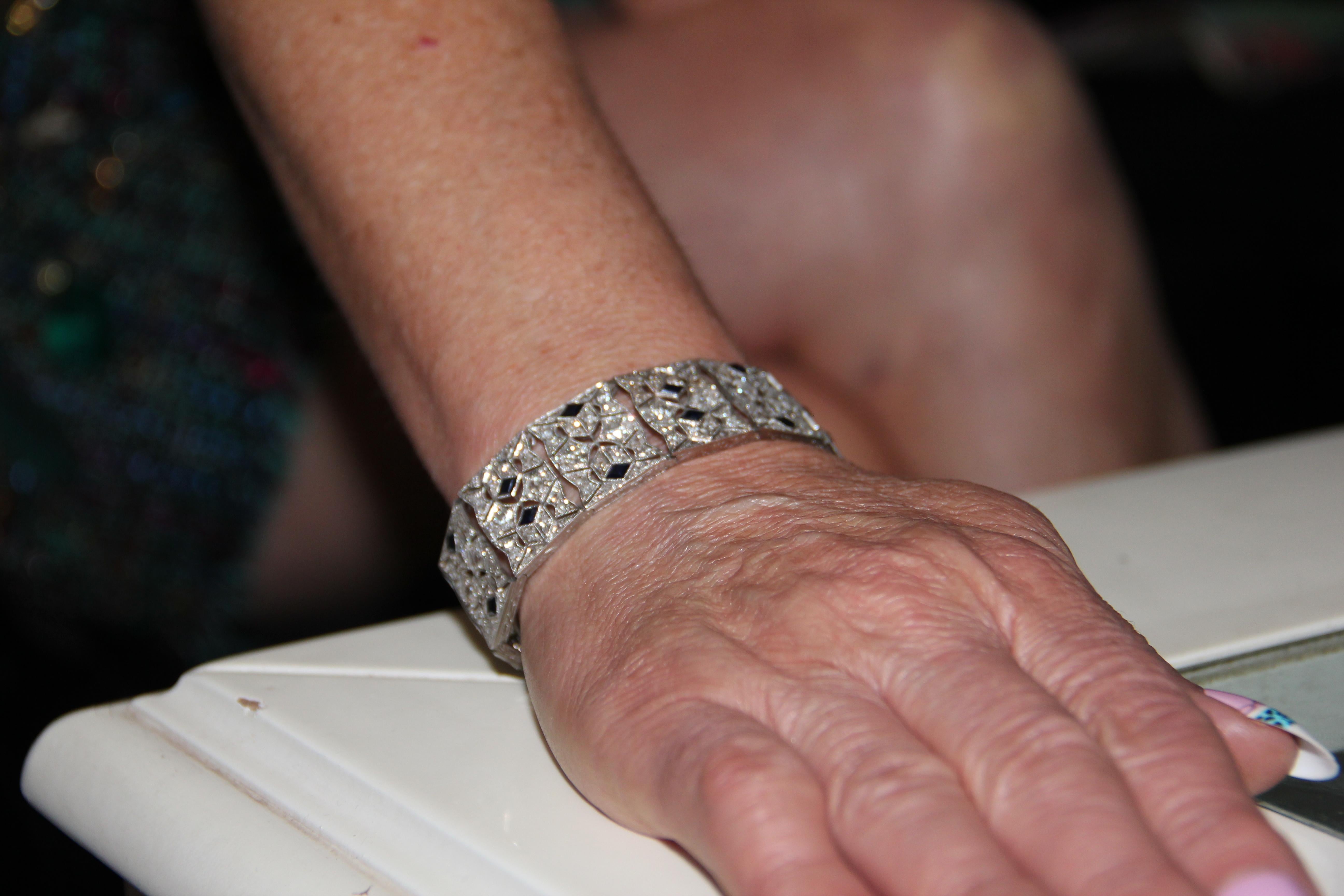 Handcraft Sapphires Platinum Diamonds Cuff Bracelet 1
