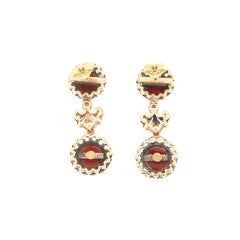 Handcraft Sardinian Coral 14 Karat Yellow Gold Diamonds Drop Earrings